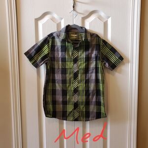 HAWK Black and Lime Green Plaid Button Down Shirt